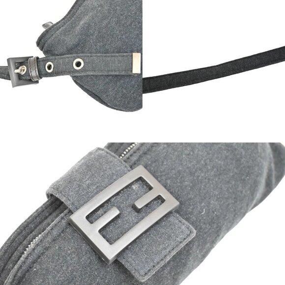 FENDI Logo Shoulder Bag Canvas Leather Gray SHW Italy 32EE760 - Picture 9 of 16
